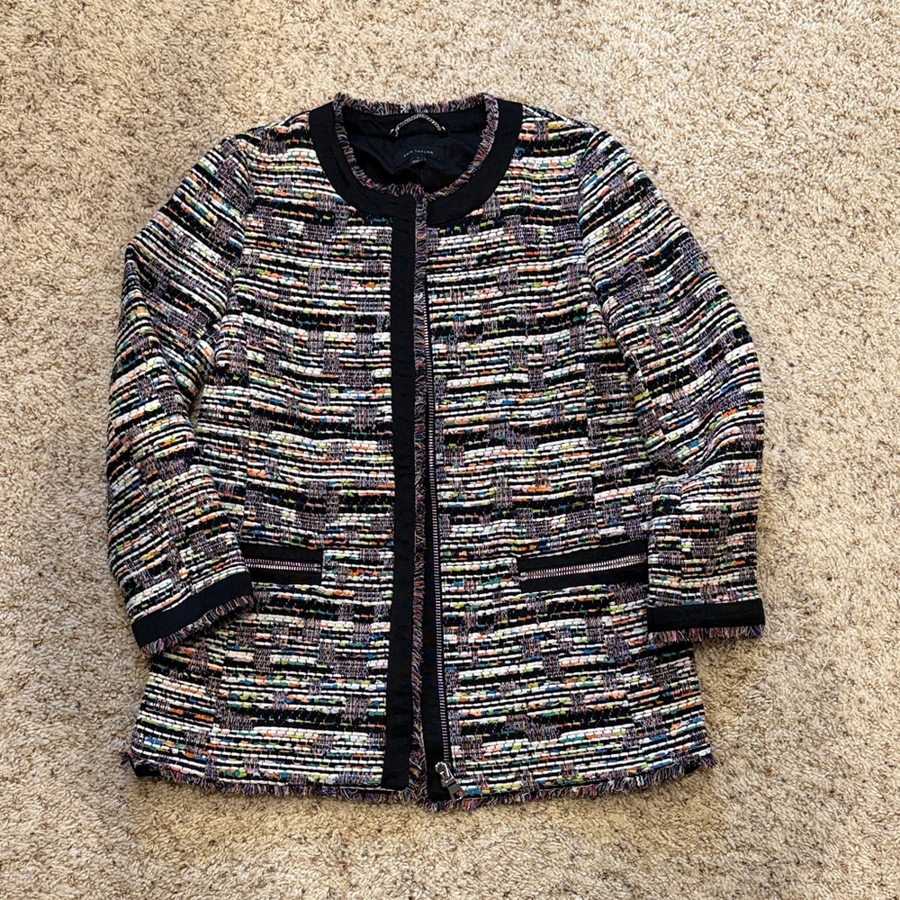 Ann Taylor Vibrant Tweed Jacket with Black Lining